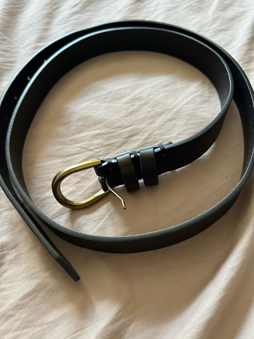 Madewell Black Leather Belt with Brass Oval Buckle